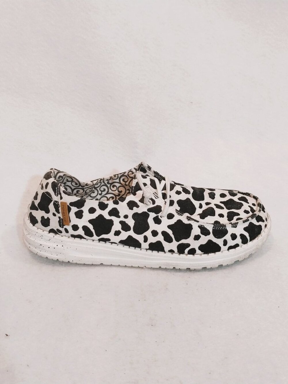 Hey Dude Comfort Shoes Womens 8 Wendy Milky Way White Black Animal Print Loafers